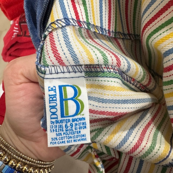 Vintage 1980s Buster Brown DoubleB Rainbow Stripes overalls baby boy sweater set - Picture 5 of 6